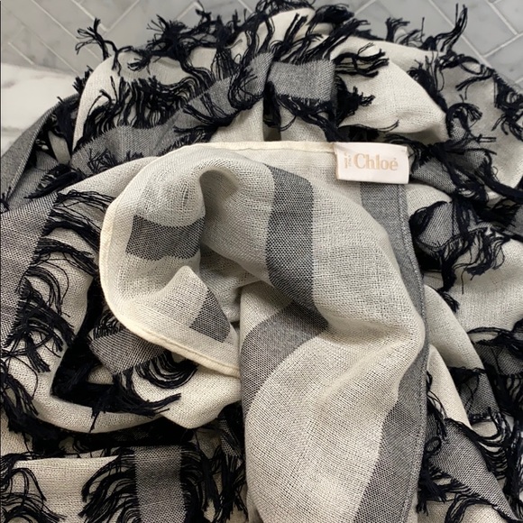 Chloe Fil Coupe Wool/Silk Scarf - Navy/White - Picture 4 of 5